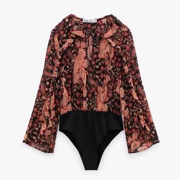 ZARA PRINTED RUFFLED BODYSUIT MULTICOLORED - Picture 4 of 9